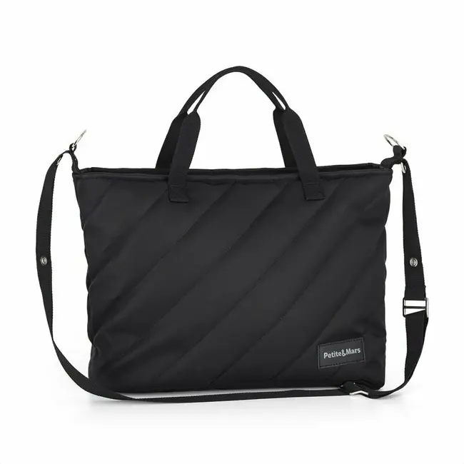 Geanta pentru mamici, Petite&Mars, Mia , Compartimente multiple, Buzunare interioare si exterioare- inclusiv termice, Curea de umar, Sistem de prindere pe carucior, 38 x 27 x 14 cm, Negru BYN515832