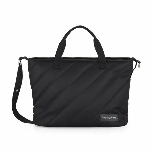 Geanta pentru mamici, Petite&Mars, Mia , Compartimente multiple, Buzunare interioare si exterioare- inclusiv termice, Curea de umar, Sistem de prindere pe carucior, 38 x 27 x 14 cm, Negru BYN515832