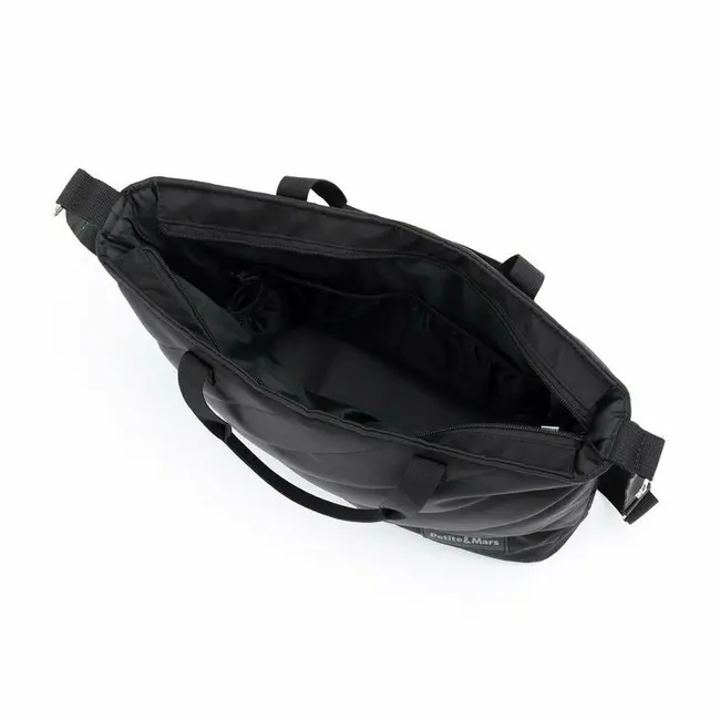 Geanta pentru mamici, Petite&Mars, Mia , Compartimente multiple, Buzunare interioare si exterioare- inclusiv termice, Curea de umar, Sistem de prindere pe carucior, 38 x 27 x 14 cm, Negru BYN515832