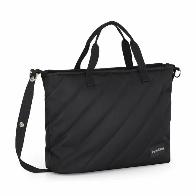 Geanta pentru mamici, Petite&Mars, Mia , Compartimente multiple, Buzunare interioare si exterioare- inclusiv termice, Curea de umar, Sistem de prindere pe carucior, 38 x 27 x 14 cm, Negru BYN515832