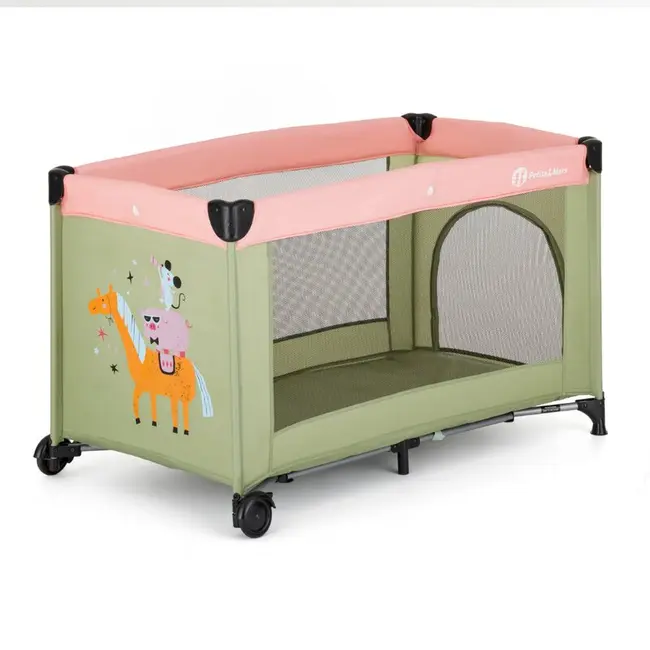 Patut pliant, Petite&Mars, Koot, 120 x 60 cm, Cu roti, Functie de tarc, Pliere compacta, Include geanta de transport, Intrare laterala cu fermoar, Pereti din plasa, Pana la 15 kg, 0-30 luni, Boho BYN921484