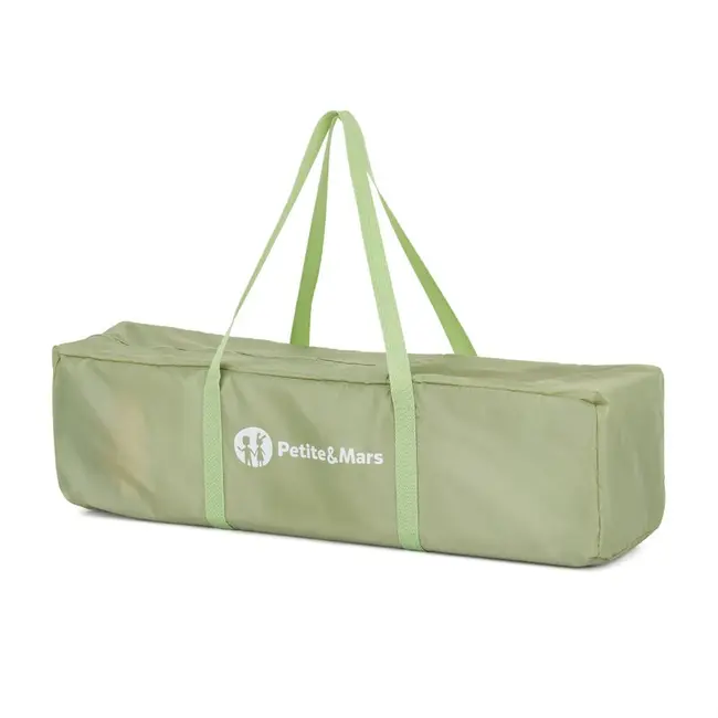 Patut pliant, Petite&Mars, Koot, 120 x 60 cm, Cu roti, Functie de tarc, Pliere compacta, Include geanta de transport, Intrare laterala cu fermoar, Pereti din plasa, Pana la 15 kg, 0-30 luni, Boho BYN921484