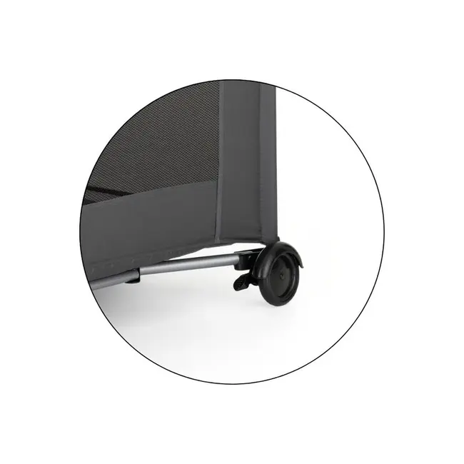 Patut pliant, Petite&Mars, Nyja, 120 x 60 cm, Cu roti, Functie de tarc, Pliere compacta, Include geanta de transport, Intrare laterala cu fermoar, Pereti din plasa, Pana la 15 kg, 0-30 luni, Gri BYN923486