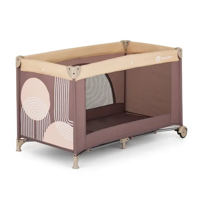 Patut pliant, Petite&Mars, Nyja, 120 x 60 cm, Cu roti, Functie de tarc, Pliere compacta, Include geanta de transport, Intrare laterala cu fermoar, Pereti din plasa, Pana la 15 kg, 0-30 luni, Mocha BYN923487