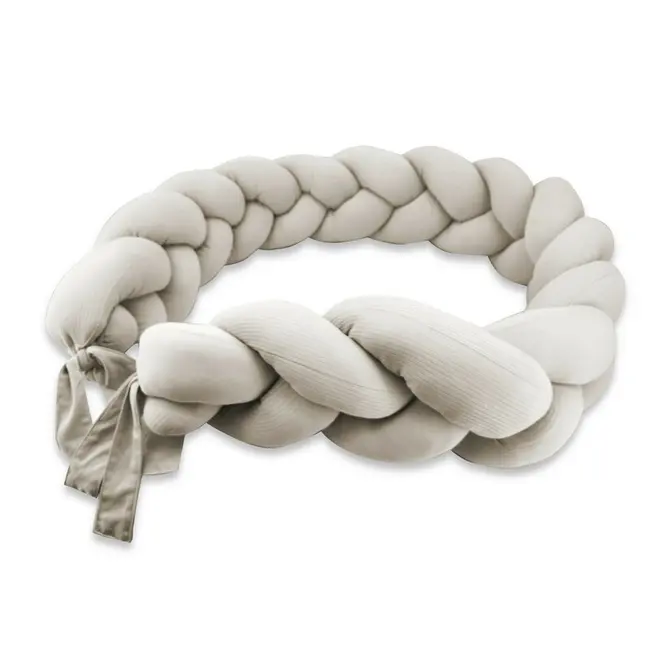Protectie laterala, MimiNu, Pentru patut, Tip Bumper impletit, Din bumbac interlock, 240 cm, Soft Beige BYN6426972031974