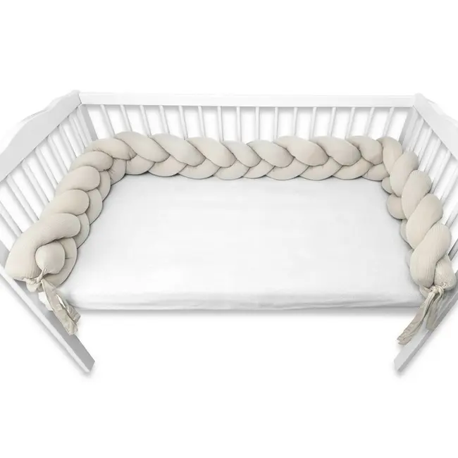 Protectie laterala, MimiNu, Pentru patut, Tip Bumper impletit, Din bumbac interlock, 240 cm, Soft Beige BYN6426972031974