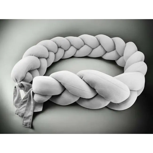 Protectie laterala, MimiNu, Pentru patut, Tip Bumper impletit, Din bumbac interlock, 240 cm, Soft Gray BYN6426972031950