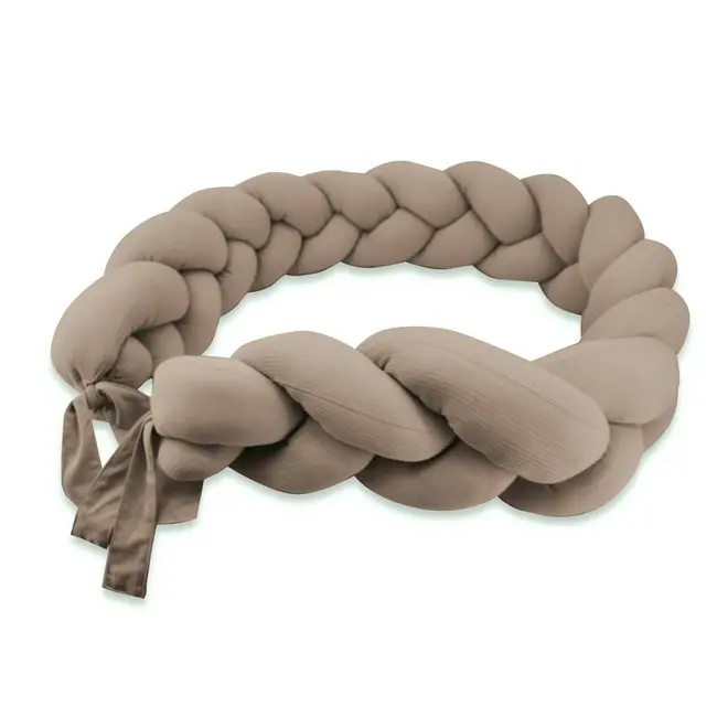 Protectie laterala, MimiNu, Pentru patut, Tip Bumper impletit, Din bumbac interlock, 240 cm, Soft Mocha BYN6426972031981