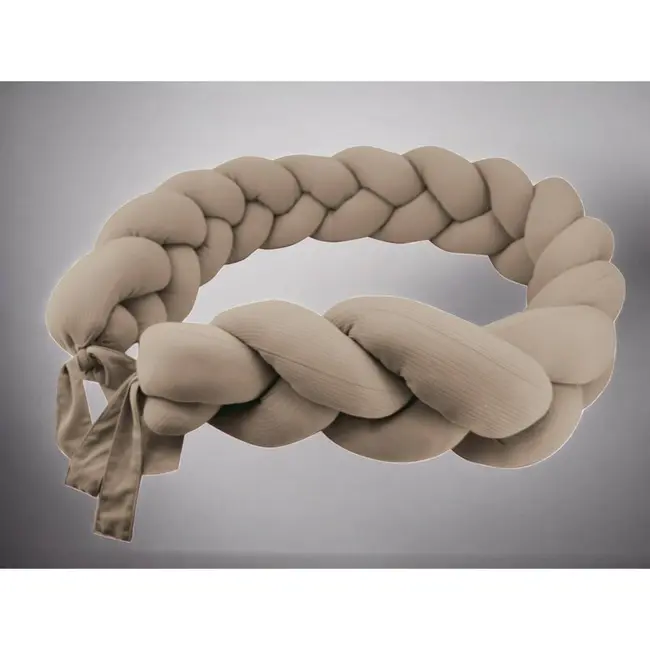 Protectie laterala, MimiNu, Pentru patut, Tip Bumper impletit, Din bumbac interlock, 240 cm, Soft Mocha BYN6426972031981