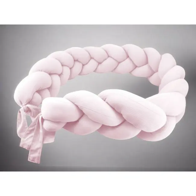 Protectie laterala, MimiNu, Pentru patut, Tip Bumper impletit, Din bumbac interlock, 240 cm, Soft Powder Pink BYN6426972031967