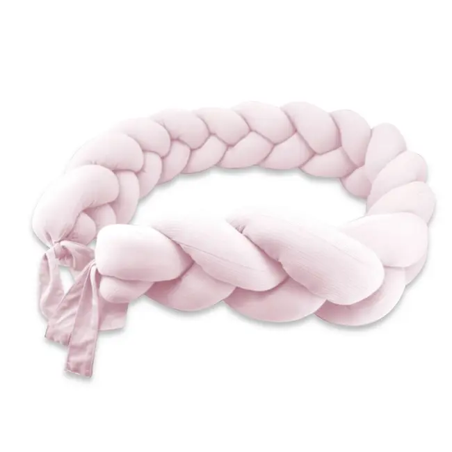 Protectie laterala, MimiNu, Pentru patut, Tip Bumper impletit, Din bumbac interlock, 240 cm, Soft Powder Pink BYN6426972031967