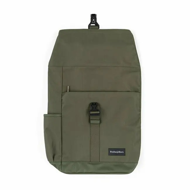 Rucsac pentru mamici, Petite&Mars, Jackob, Compartimentare multipla, Buzunare termoizolante si impermeabile si pentru laptop, Sistem prindere carucior, Include salteluta de infasat, 30 x 46 x 15 cm, Verde BYN510839