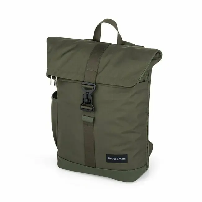 Rucsac pentru mamici, Petite&Mars, Jackob, Compartimentare multipla, Buzunare termoizolante si impermeabile si pentru laptop, Sistem prindere carucior, Include salteluta de infasat, 30 x 46 x 15 cm, Verde BYN510839