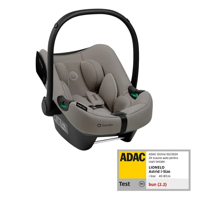Scoica auto, Lionelo, i-Size Astrid, 0-13 Kg, 40-87 cm, Cu maner si capotina reglabile, Cu protectie laterala avansata, Salteluta confortabila, Testat ADAC, Conform cu standardul european de securitate R129, Taupe BYNLO-ASTRID_I-SIZE_BEIGE_TAUPE