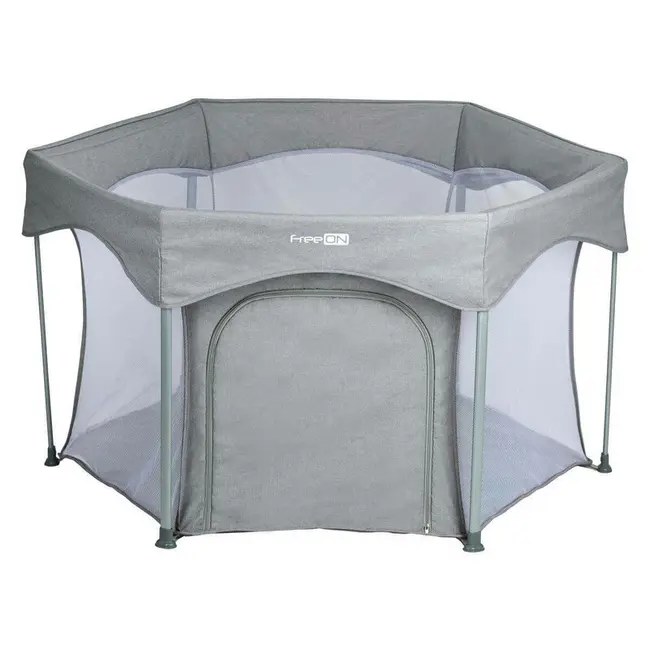 Tarc de joaca, FreeON, Hexagon, Pliabil, Intrare cu fermoar, Cu geanta de transport, 117 x 74 cm, Grey BYN88353