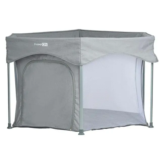 Tarc de joaca, FreeON, Hexagon, Pliabil, Intrare cu fermoar, Cu geanta de transport, 117 x 74 cm, Grey BYN88353
