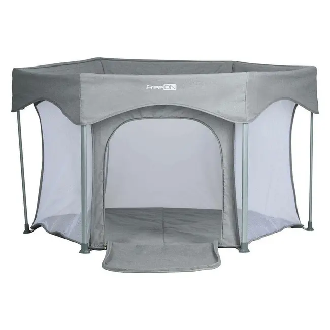 Tarc de joaca, FreeON, Hexagon, Pliabil, Intrare cu fermoar, Cu geanta de transport, 117 x 74 cm, Grey BYN88353