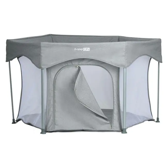 Tarc de joaca, FreeON, Hexagon, Pliabil, Intrare cu fermoar, Cu geanta de transport, 117 x 74 cm, Grey BYN88353