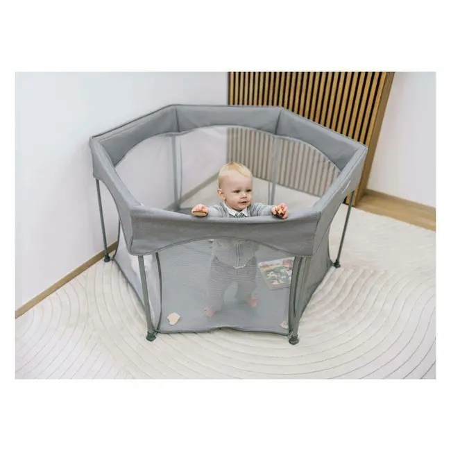 Tarc de joaca, FreeON, Hexagon, Pliabil, Intrare cu fermoar, Cu geanta de transport, 117 x 74 cm, Grey BYN88353