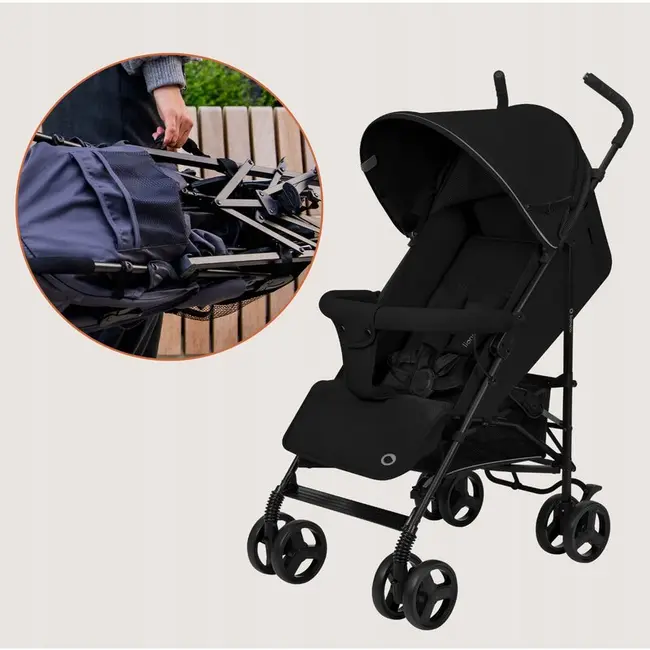 Carucior sport, Lionelo, Elia, Cu plasa de tantari, Suport de picioare reglabil, Spatar ajustabil in 4 pozitii, Capotina XXL, Pliere tip umbrela, Capacitate 15 kg, 6 luni+, EN 1888, Negru BYNLO-ELIA_BLACK_ONYX