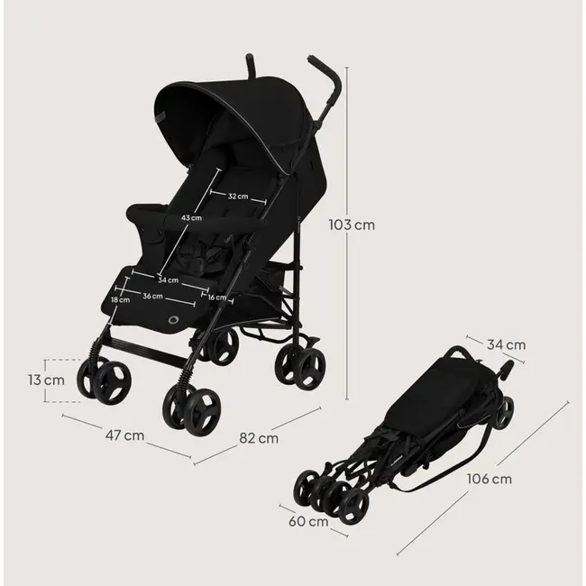 Carucior sport, Lionelo, Elia, Cu plasa de tantari, Suport de picioare reglabil, Spatar ajustabil in 4 pozitii, Capotina XXL, Pliere tip umbrela, Capacitate 15 kg, 6 luni+, EN 1888, Negru BYNLO-ELIA_BLACK_ONYX