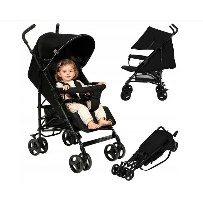 Carucior sport, Lionelo, Elia, Cu plasa de tantari, Suport de picioare reglabil, Spatar ajustabil in 4 pozitii, Capotina XXL, Pliere tip umbrela, Capacitate 15 kg, 6 luni+, EN 1888, Negru BYNLO-ELIA_BLACK_ONYX