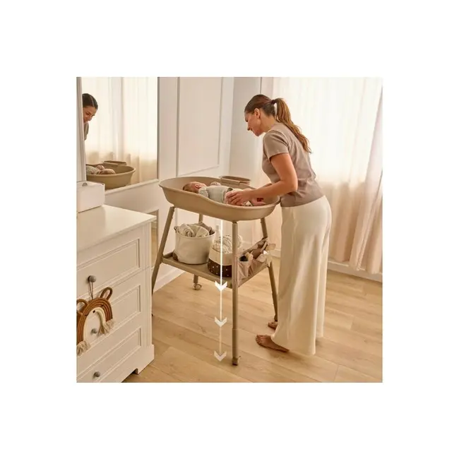 Masuta de infasat, Lionelo, Rosie, Cu saltea de infasat inclusa si roti, Spatiu pentru depozitare, Reglabila pe inaltime, Sustine 11 kg, 65x78x100 cm, 0 luni+, Bej BYNLO-ROSIE_BEIGE_SAND
