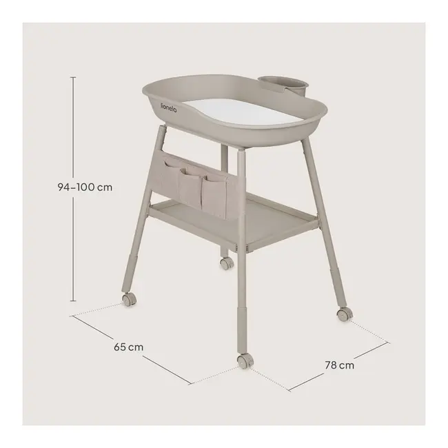 Masuta de infasat, Lionelo, Rosie, Cu saltea de infasat inclusa si roti, Spatiu pentru depozitare, Reglabila pe inaltime, Sustine 11 kg, 65x78x100 cm, 0 luni+, Bej BYNLO-ROSIE_BEIGE_SAND
