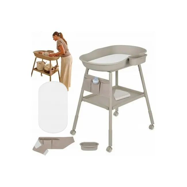 Masuta de infasat, Lionelo, Rosie, Cu saltea de infasat inclusa si roti, Spatiu pentru depozitare, Reglabila pe inaltime, Sustine 11 kg, 65x78x100 cm, 0 luni+, Bej BYNLO-ROSIE_BEIGE_SAND