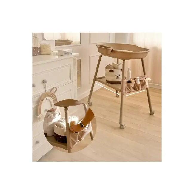 Masuta de infasat, Lionelo, Rosie, Cu saltea de infasat inclusa si roti, Spatiu pentru depozitare, Reglabila pe inaltime, Sustine 11 kg, 65x78x100 cm, 0 luni+, Bej BYNLO-ROSIE_BEIGE_SAND