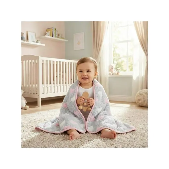 Paturica bebe, New Baby, 80x90 cm, Pufoasa, Pink Heart BYN59505