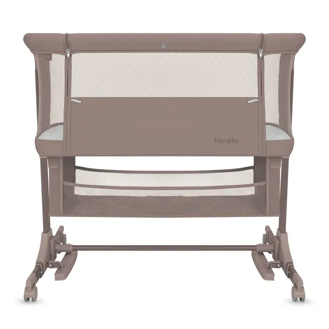 Patut co-sleeper, Lionelo, Jodie, Multifunctional, Reglabil in 6 pozitii pe inaltime, Saltea cu densitate T25, Functie de leganare, Cu plasa de tantari, Buzunar depozitare, Geanta transport, 84x48x70-80 cm, Taupe BYNLO-JODIE_BEIGE_TAUPE