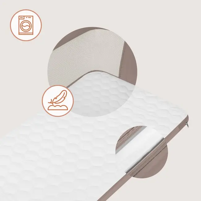 Patut co-sleeper, Lionelo, Jodie, Multifunctional, Reglabil in 6 pozitii pe inaltime, Saltea cu densitate T25, Functie de leganare, Cu plasa de tantari, Buzunar depozitare, Geanta transport, 84x48x70-80 cm, Taupe BYNLO-JODIE_BEIGE_TAUPE