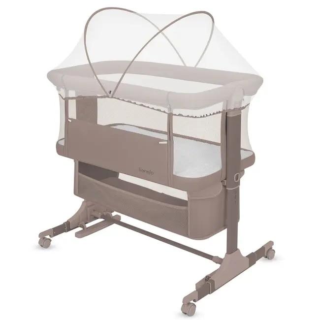 Patut co-sleeper, Lionelo, Jodie, Multifunctional, Reglabil in 6 pozitii pe inaltime, Saltea cu densitate T25, Functie de leganare, Cu plasa de tantari, Buzunar depozitare, Geanta transport, 84x48x70-80 cm, Taupe BYNLO-JODIE_BEIGE_TAUPE