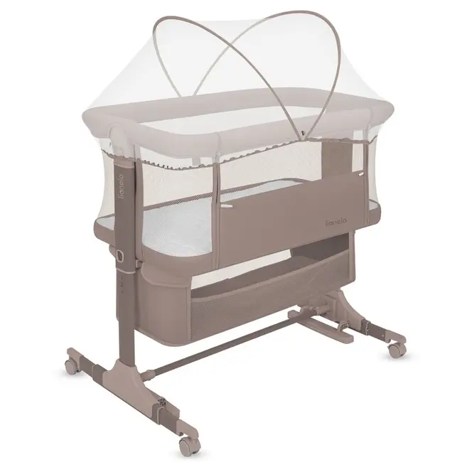 Patut co-sleeper, Lionelo, Jodie, Multifunctional, Reglabil in 6 pozitii pe inaltime, Saltea cu densitate T25, Functie de leganare, Cu plasa de tantari, Buzunar depozitare, Geanta transport, 84x48x70-80 cm, Taupe BYNLO-JODIE_BEIGE_TAUPE