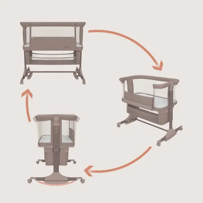 Patut co-sleeper, Lionelo, Jodie, Multifunctional, Reglabil in 6 pozitii pe inaltime, Saltea cu densitate T25, Functie de leganare, Cu plasa de tantari, Buzunar depozitare, Geanta transport, 84x48x70-80 cm, Taupe BYNLO-JODIE_BEIGE_TAUPE