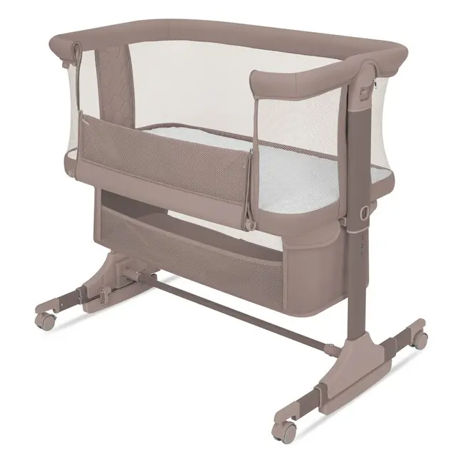Patut co-sleeper, Lionelo, Jodie, Multifunctional, Reglabil in 6 pozitii pe inaltime, Saltea cu densitate T25, Functie de leganare, Cu plasa de tantari, Buzunar depozitare, Geanta transport, 84x48x70-80 cm, Taupe BYNLO-JODIE_BEIGE_TAUPE