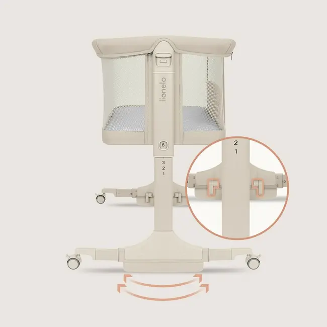Patut co-sleeper, Lionelo, Pari, Multifunctional, Cu leganare, Reglabil in 6 pozitii pe inaltime, Saltea cu densitate T25, Geanta transport, 84x48x70-80 cm, Bej BYNLO-PARI_BEIGE_CREAM