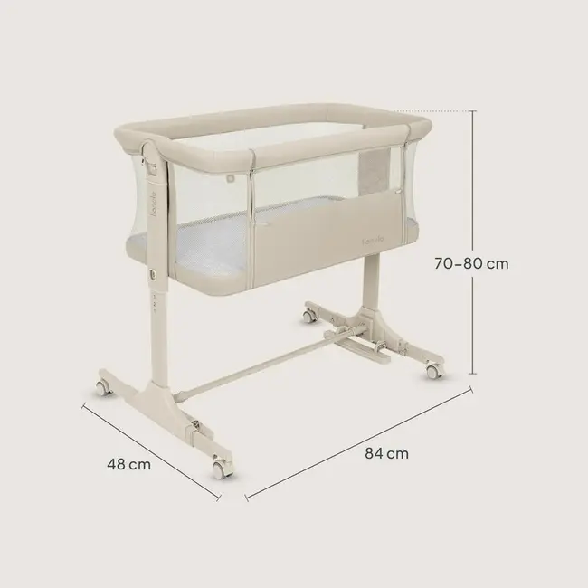Patut co-sleeper, Lionelo, Pari, Multifunctional, Cu leganare, Reglabil in 6 pozitii pe inaltime, Saltea cu densitate T25, Geanta transport, 84x48x70-80 cm, Bej BYNLO-PARI_BEIGE_CREAM