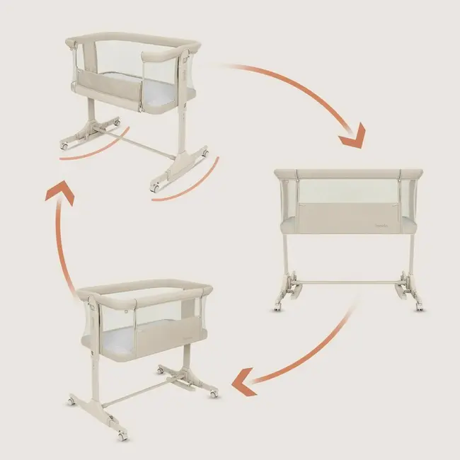 Patut co-sleeper, Lionelo, Pari, Multifunctional, Cu leganare, Reglabil in 6 pozitii pe inaltime, Saltea cu densitate T25, Geanta transport, 84x48x70-80 cm, Bej BYNLO-PARI_BEIGE_CREAM