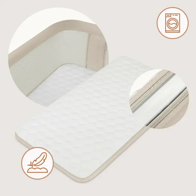 Patut co-sleeper, Lionelo, Pari, Multifunctional, Cu leganare, Reglabil in 6 pozitii pe inaltime, Saltea cu densitate T25, Geanta transport, 84x48x70-80 cm, Bej BYNLO-PARI_BEIGE_CREAM
