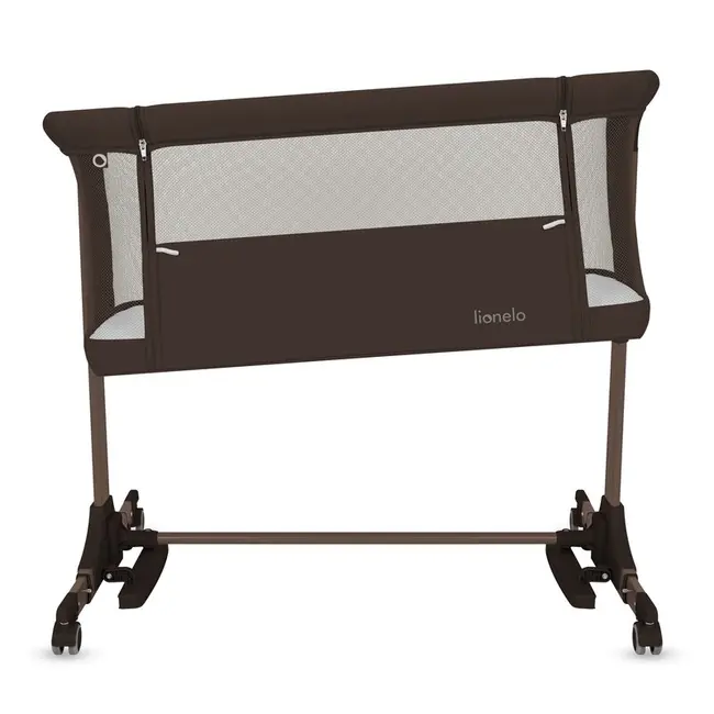 Patut co-sleeper, Lionelo, Pari, Multifunctional, Cu leganare, Reglabil in 6 pozitii pe inaltime, Saltea cu densitate T25, Geanta transport, 84x48x70-80 cm, Maro BYNLO-PARI_BROWN_CHOCOLATE