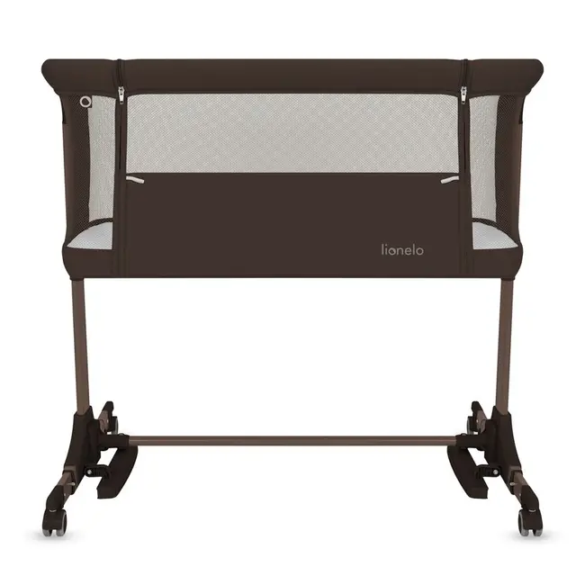 Patut co-sleeper, Lionelo, Pari, Multifunctional, Cu leganare, Reglabil in 6 pozitii pe inaltime, Saltea cu densitate T25, Geanta transport, 84x48x70-80 cm, Maro BYNLO-PARI_BROWN_CHOCOLATE