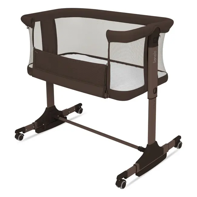 Patut co-sleeper, Lionelo, Pari, Multifunctional, Cu leganare, Reglabil in 6 pozitii pe inaltime, Saltea cu densitate T25, Geanta transport, 84x48x70-80 cm, Maro BYNLO-PARI_BROWN_CHOCOLATE