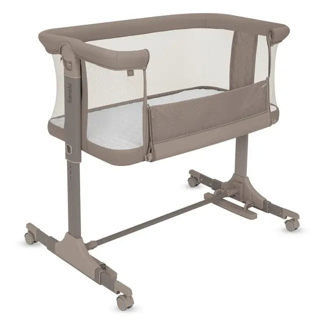 Patut co-sleeper, Lionelo, Pari, Multifunctional, Cu leganare, Reglabil in 6 pozitii pe inaltime, Saltea cu densitate T25, Geanta transport, 84x48x70-80 cm, Taupe BYNLO-PARI_BEIGE_TAUPE