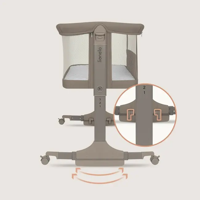 Patut co-sleeper, Lionelo, Pari, Multifunctional, Cu leganare, Reglabil in 6 pozitii pe inaltime, Saltea cu densitate T25, Geanta transport, 84x48x70-80 cm, Taupe BYNLO-PARI_BEIGE_TAUPE