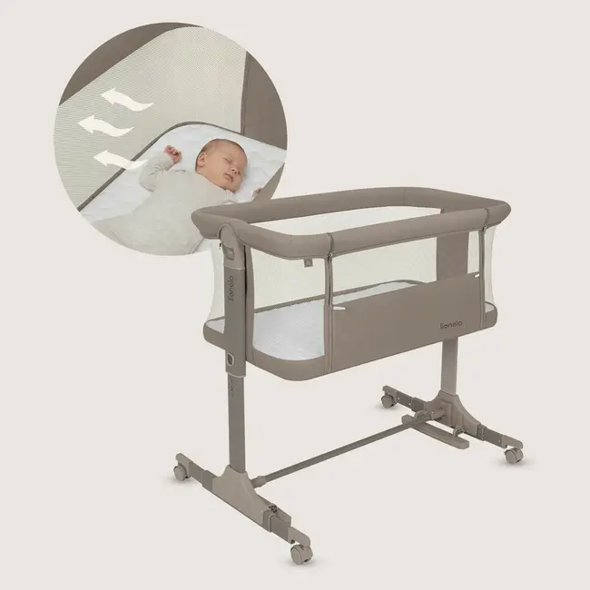 Patut co-sleeper, Lionelo, Pari, Multifunctional, Cu leganare, Reglabil in 6 pozitii pe inaltime, Saltea cu densitate T25, Geanta transport, 84x48x70-80 cm, Taupe BYNLO-PARI_BEIGE_TAUPE