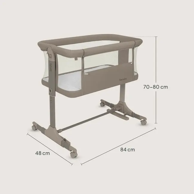 Patut co-sleeper, Lionelo, Pari, Multifunctional, Cu leganare, Reglabil in 6 pozitii pe inaltime, Saltea cu densitate T25, Geanta transport, 84x48x70-80 cm, Taupe BYNLO-PARI_BEIGE_TAUPE