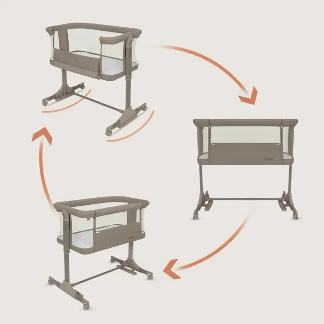 Patut co-sleeper, Lionelo, Pari, Multifunctional, Cu leganare, Reglabil in 6 pozitii pe inaltime, Saltea cu densitate T25, Geanta transport, 84x48x70-80 cm, Taupe BYNLO-PARI_BEIGE_TAUPE
