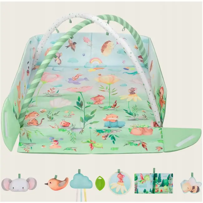 Salteluta interactiva, Lionelo, Inga, 7 jucarii senzoriale, detasabile, fosnaitoare, 116x112 cm, Lavabila la masina de spalat, Multicolor BYNLO-INGA_MULTICOLOR